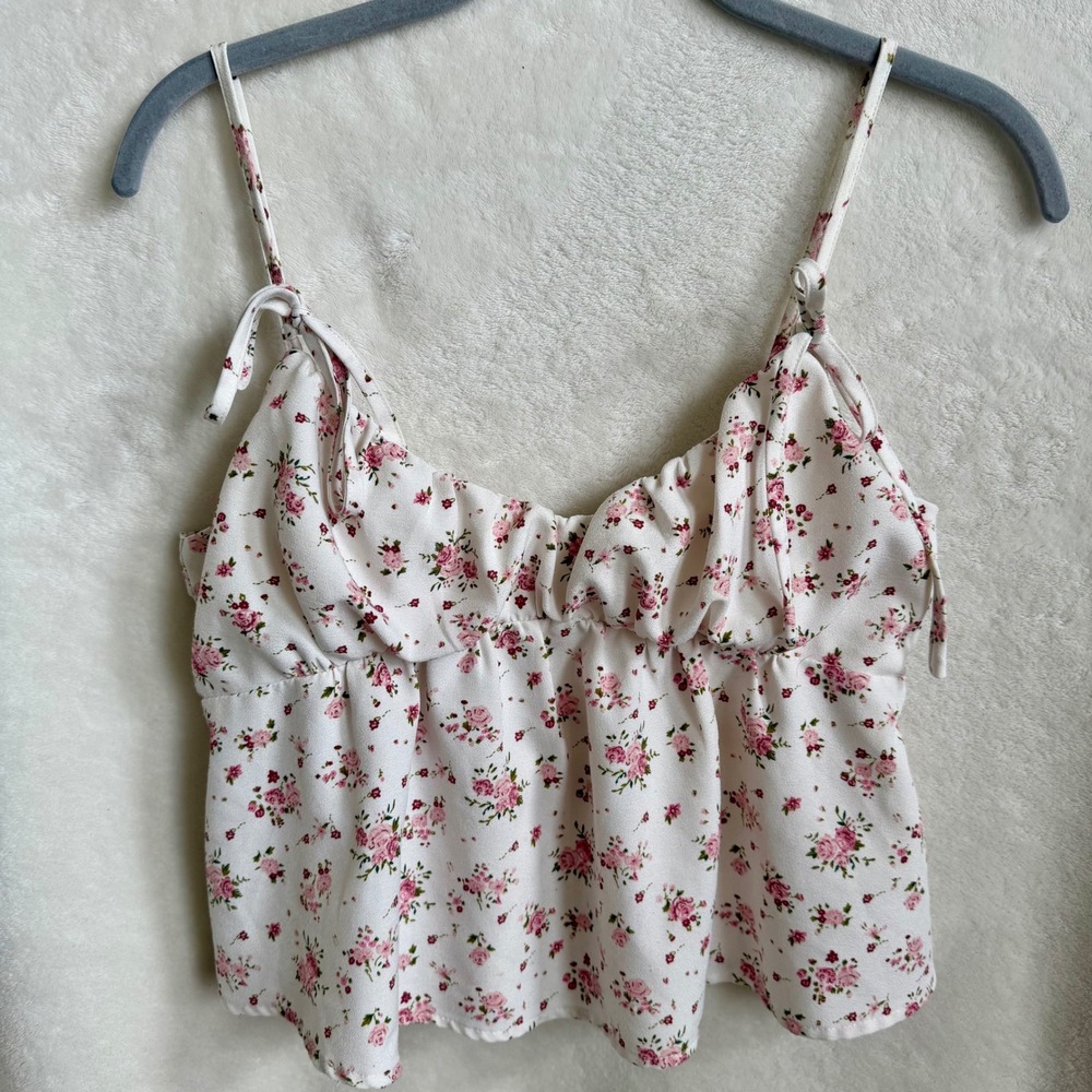 LA Hearts PacSun Sz S Floral Ruffle Smocked Crop Cami Cottagecore Coquette Top